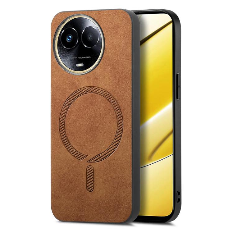 Retro MagSafe Magnetic PU Back Cover Phone Case, Compatible with Realme 11 5G