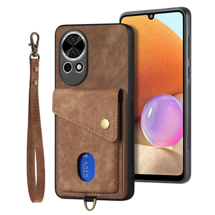 Retro Card Wallet Fold Leather Phone Case with Strap, Compatible with Huawei nova 13