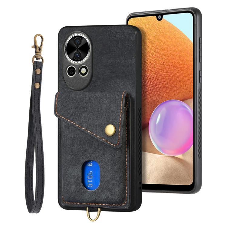Retro Card Wallet Fold Leather Phone Case with Strap, Compatible with Huawei nova 13 Pro