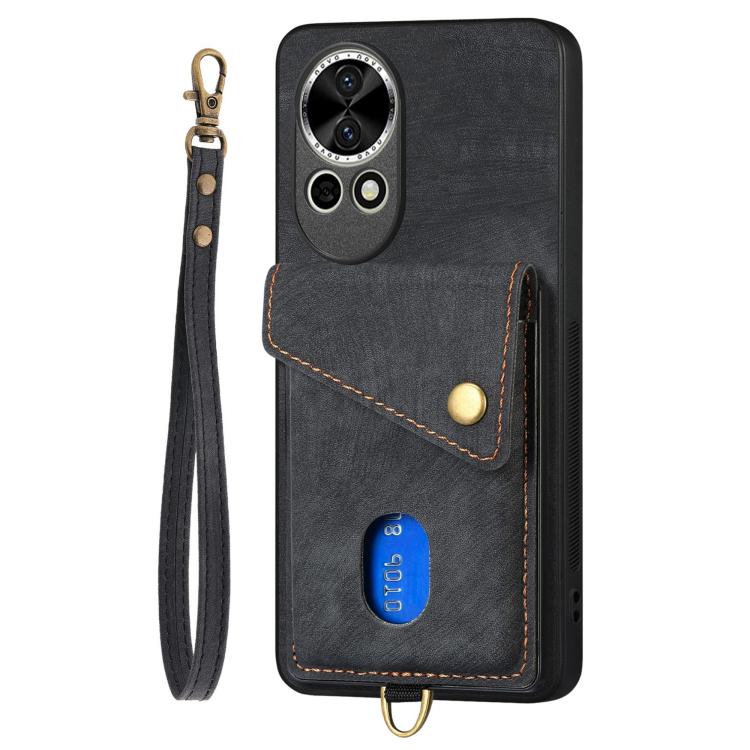 Retro Card Wallet Fold Leather Phone Case with Strap, Compatible with Huawei nova 13 Pro