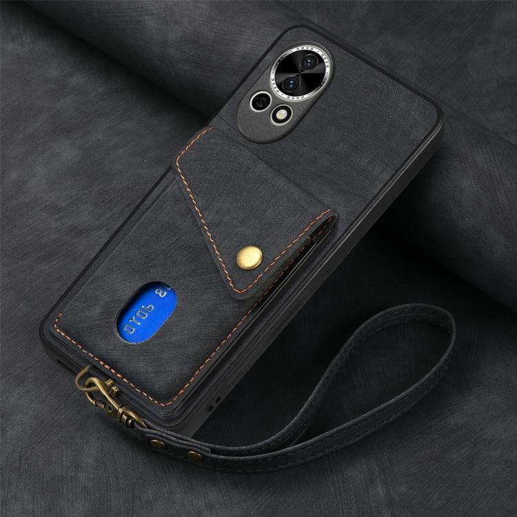Retro Card Wallet Fold Leather Phone Case with Strap, Compatible with Huawei nova 13 Pro