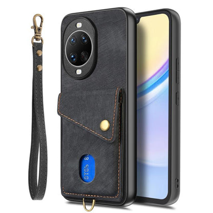 Retro Card Wallet Fold Leather Phone Case with Strap, Compatible with Huawei nova 14