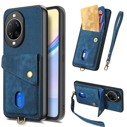Retro Card Wallet Fold Leather Phone Case with Strap, Compatible with Huawei nova 14