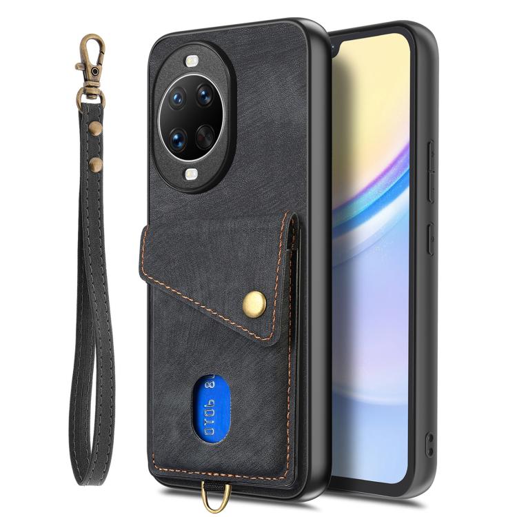 Retro Card Wallet Fold Leather Phone Case with Strap, Compatible with Huawei nova 14 Pro