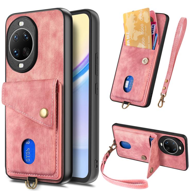 Retro Card Wallet Fold Leather Phone Case with Strap, Compatible with Huawei nova 14 Pro
