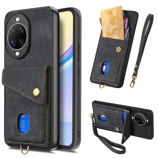 Retro Card Wallet Fold Leather Phone Case with Strap, Compatible with Huawei nova 14 Ultra