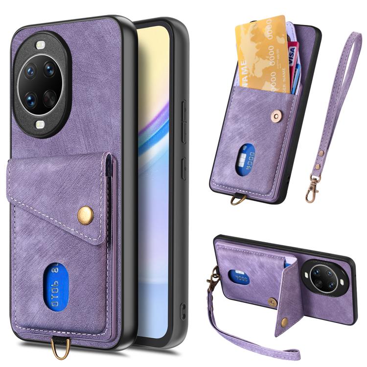 Retro Card Wallet Fold Leather Phone Case with Strap, Compatible with Huawei nova 14 Ultra