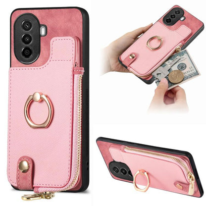 Cross Leather Ring Vertical Zipper Wallet Back Phone Case