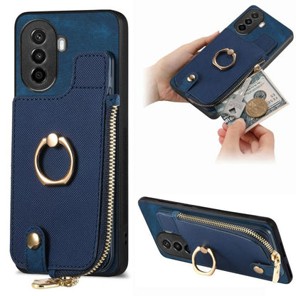 Cross Leather Ring Vertical Zipper Wallet Back Phone Case