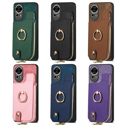 Cross Leather Ring Vertical Zipper Wallet Back Phone Case
