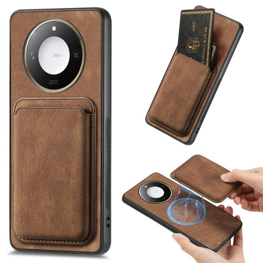 Retro Leather Card Bag Magnetic Phone Case, Compatible with Honor X60 5G