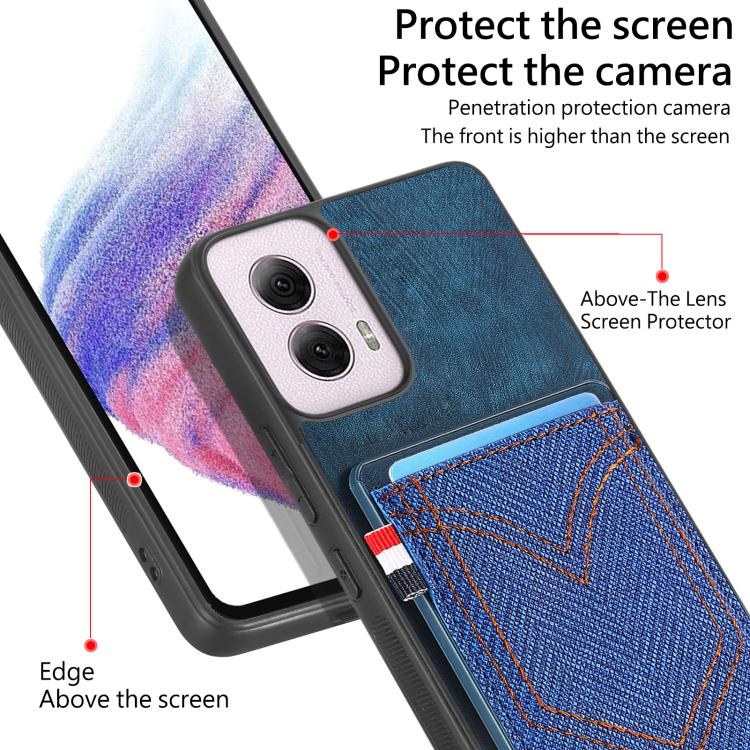 Denim Texture Leather Skin Phone Case with Card Slot, Compatible with Motorola Moto G Power 5G 2024