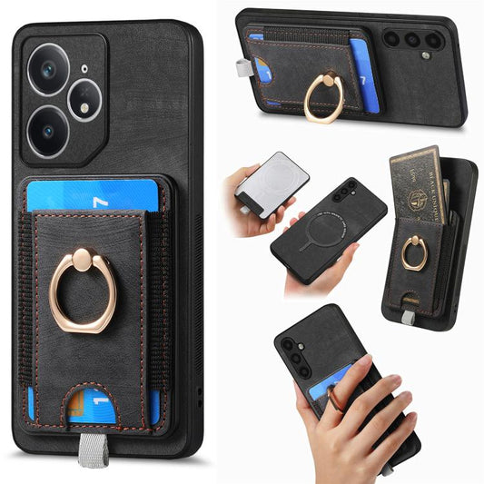 Retro Splitable Magnetic Card Bag Leather Phone Case, Compatible with Realme Neo7