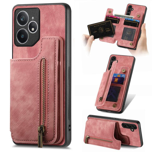 Retro Leather Zipper Wallet Back Phone Case, Compatible with Realme Neo7
