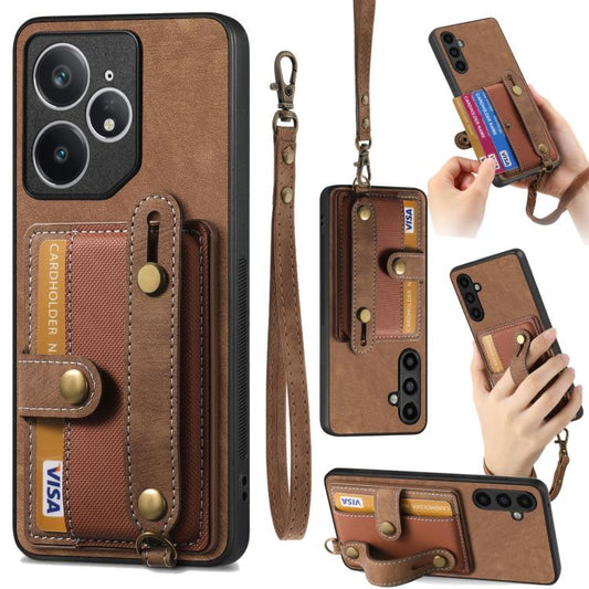 Retro Cross Wristband Wallet Leather Back Phone Case, Compatible with Realme Neo7