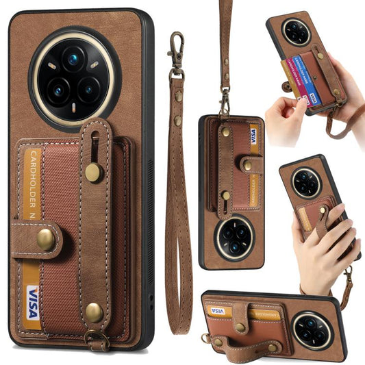 Retro Cross Wristband Wallet Leather Back Phone Case, Compatible with Realme 14 Pro
