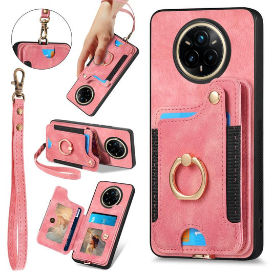Retro Skin-feel Ring Multi-card Wallet Phone Case, Compatible with Realme 14 Pro