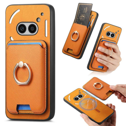 Retro Cross Leather Ring Vertical Insert Card Bag MagSafe Phone Case, Compatible with Nothing Phone 2a