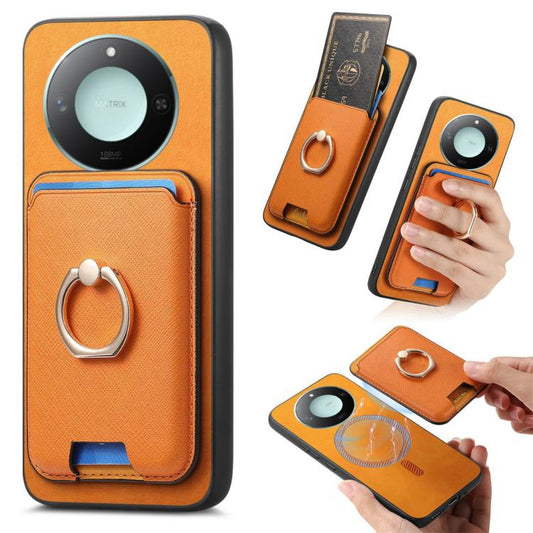 Retro Cross Leather Ring Vertical Insert Card Bag MagSafe Phone Case, Compatible with Honor X60 5G