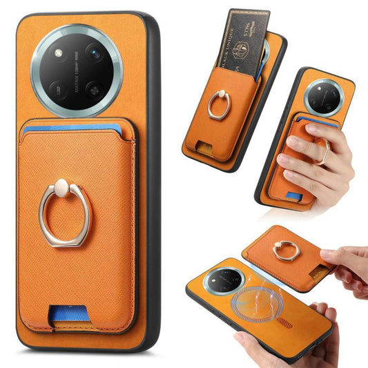 Retro Cross Leather Ring Vertical Insert Card Bag MagSafe Phone Case, Compatible with Honor X60 Pro 5G