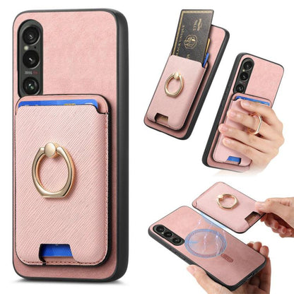 Retro Cross Leather Ring Vertical Insert Card Bag MagSafe Phone Case, Compatible with Sony Xperia 1 VI