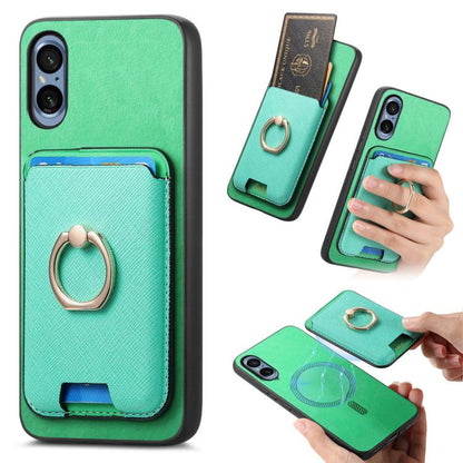 Retro Cross Leather Ring Vertical Insert Card Bag MagSafe Phone Case, Compatible with Sony Xperia 5 V