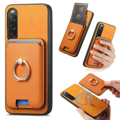 Retro Cross Leather Ring Vertical Insert Card Bag MagSafe Phone Case, Compatible with Sony Xperia 10 V