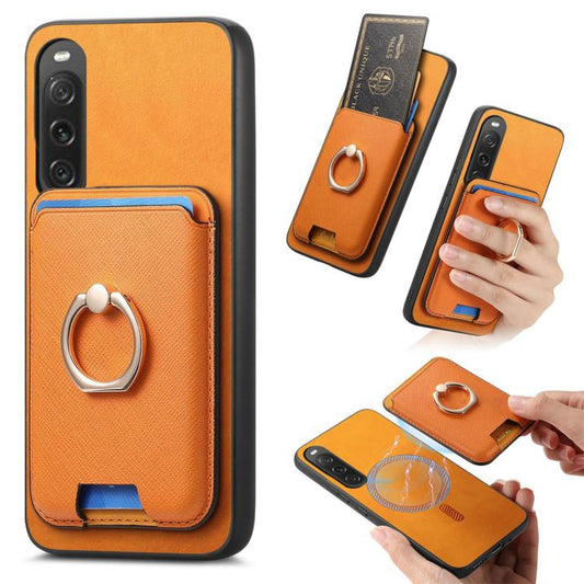 Retro Cross Leather Ring Vertical Insert Card Bag MagSafe Phone Case, Compatible with Sony Xperia 10 V