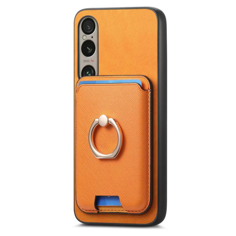Retro Cross Leather Ring Vertical Insert Card Bag MagSafe Phone Case, Compatible with Sony Xperia 10 V
