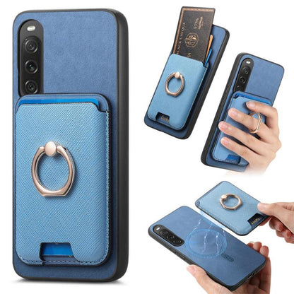 Retro Cross Leather Ring Vertical Insert Card Bag MagSafe Phone Case, Compatible with Sony Xperia 10 V