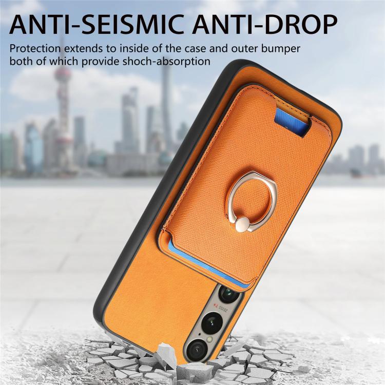 Retro Cross Leather Ring Vertical Insert Card Bag MagSafe Phone Case, Compatible with Sony Xperia 10 V