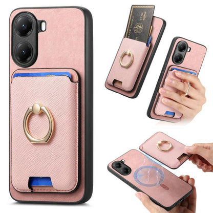 Retro Cross Leather Ring Vertical Insert Card Bag MagSafe Phone Case