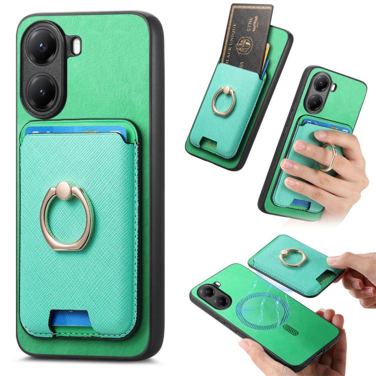 Retro Cross Leather Ring Vertical Insert Card Bag MagSafe Phone Case