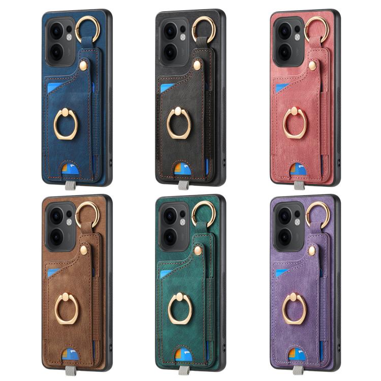 Retro Skin-feel Ring Card Bag Phone Case with Hang Loop