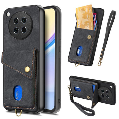 Retro Card Wallet Fold Leather Phone Case with Strap
