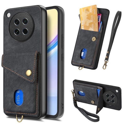 Retro Card Wallet Fold Leather Phone Case with Strap