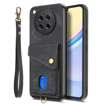 Retro Card Wallet Fold Leather Phone Case with Strap