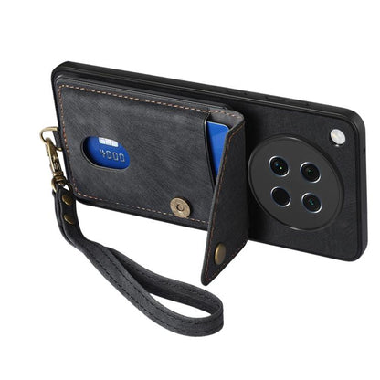 Retro Card Wallet Fold Leather Phone Case with Strap