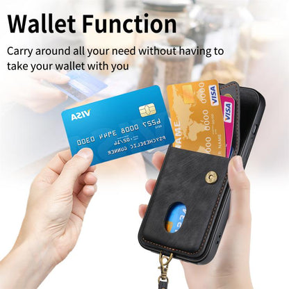 Retro Card Wallet Fold Leather Phone Case with Strap