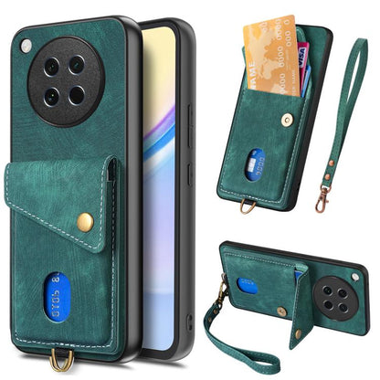 Retro Card Wallet Fold Leather Phone Case with Strap