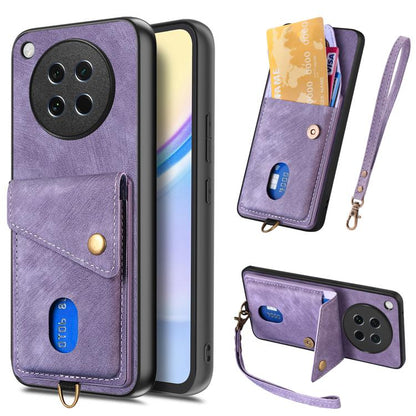 Retro Card Wallet Fold Leather Phone Case with Strap