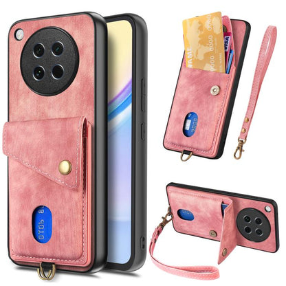 Retro Card Wallet Fold Leather Phone Case with Strap