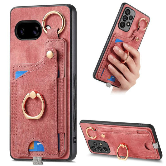 Retro Skin-feel Ring Card Bag Phone Case with Hang Loop, Compatible with Google Pixel 9a