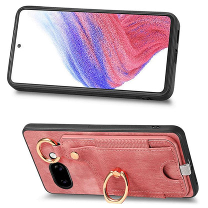 Retro Skin-feel Ring Card Bag Phone Case with Hang Loop, Compatible with Google Pixel 9a