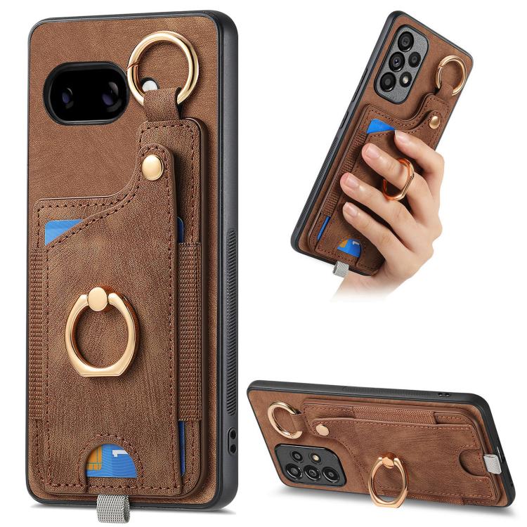Retro Skin-feel Ring Card Bag Phone Case with Hang Loop, Compatible with Google Pixel 9a