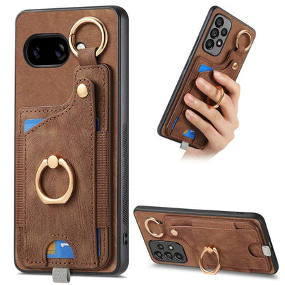 Retro Skin-feel Ring Card Bag Phone Case with Hang Loop, Compatible with Google Pixel 9a