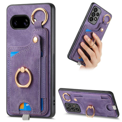 Retro Skin-feel Ring Card Bag Phone Case with Hang Loop, Compatible with Google Pixel 9a