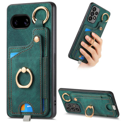 Retro Skin-feel Ring Card Bag Phone Case with Hang Loop, Compatible with Google Pixel 9a