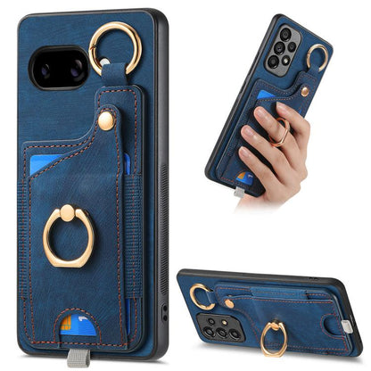 Retro Skin-feel Ring Card Bag Phone Case with Hang Loop, Compatible with Google Pixel 9a