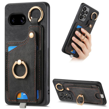 Retro Skin-feel Ring Card Bag Phone Case with Hang Loop, Compatible with Google Pixel 9a